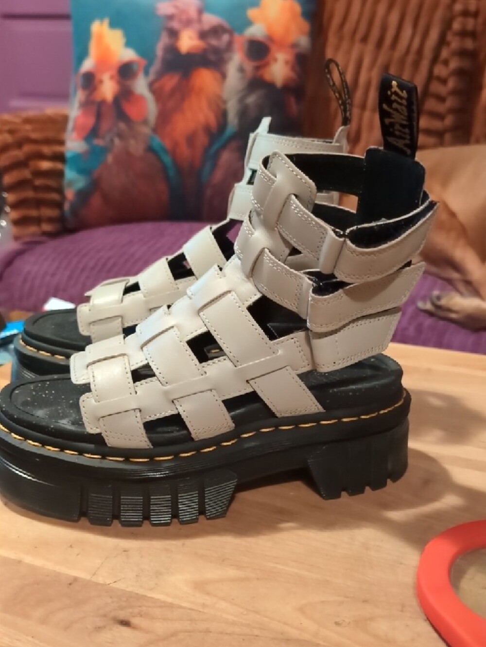 Dr. Martens Chunky Strappy Sandals in Light Cobblestone Gray and Black - Picture 4 of 7